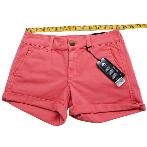 NWT American Eagle Shorts Womens Size 4 Coral Twill Midi Super Stretch Low Rise - Picture 12 of 14